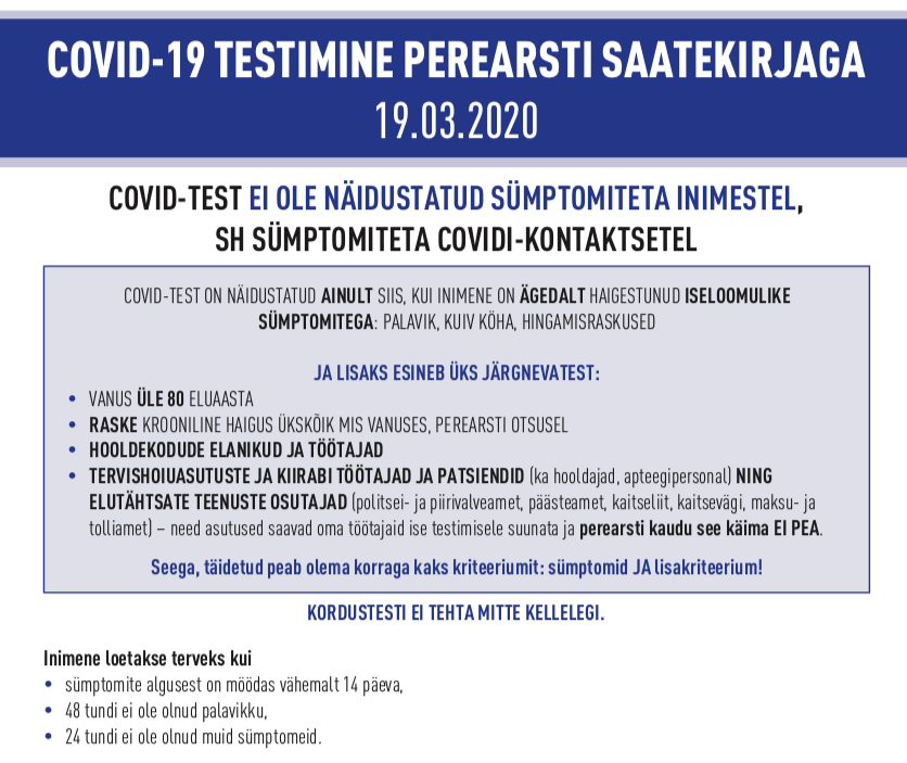 Covid-19 testimine perearsti saatekirjaga