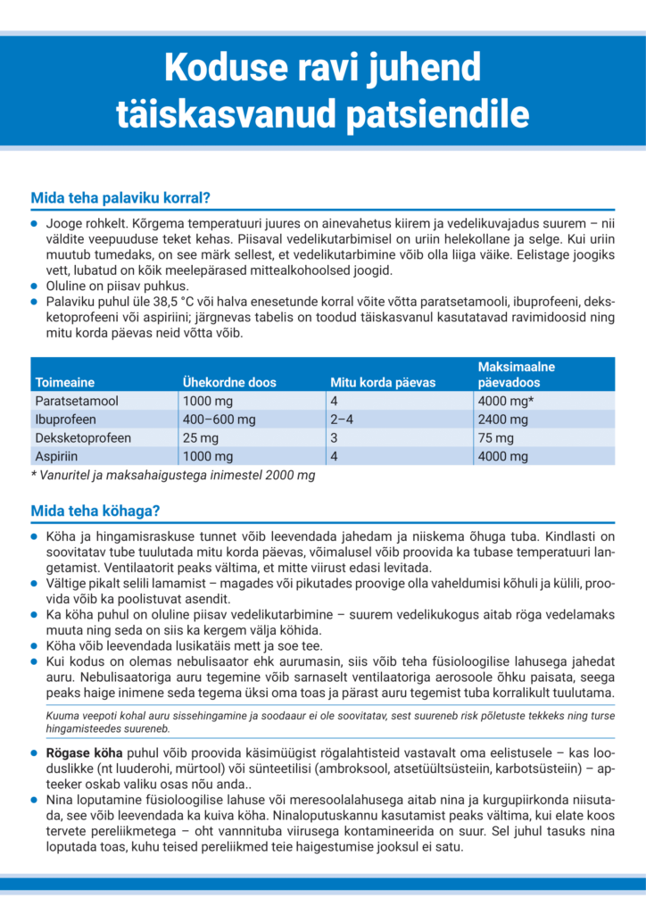 Covid-19 koduse ravi juhend täiskasvanud patsiendile
